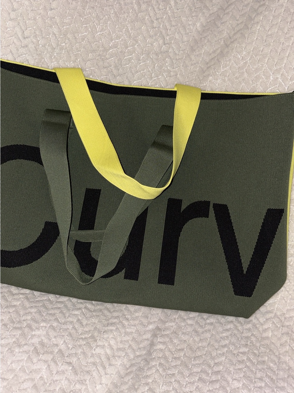 Olive Green Tote Bag with Yellow Accent Handles